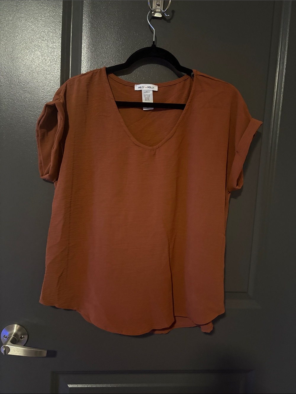Miley & Molly Rust V-Neck Short Sleeve Blouse